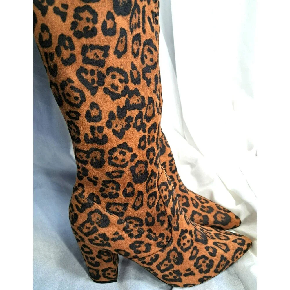 New Cheetah Aubriana Chunky High Heel Over Knee Boots Size 8.5